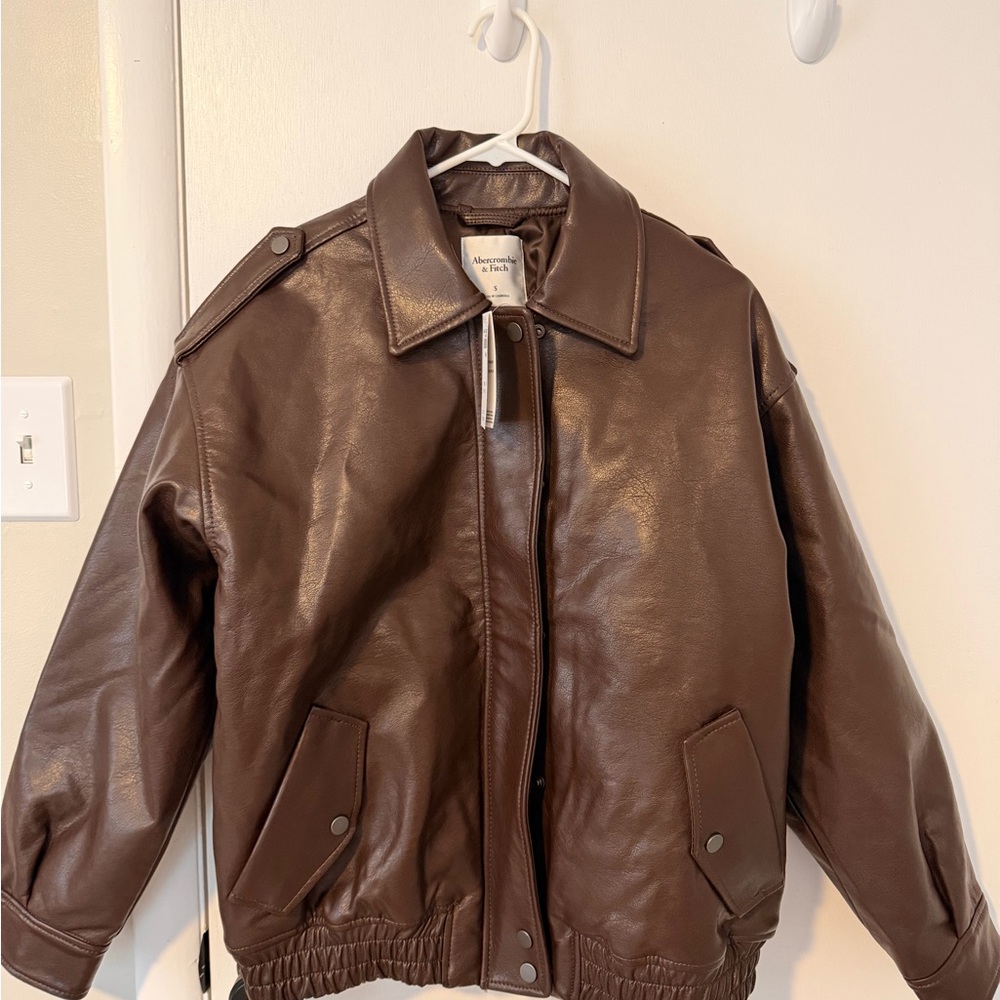 Abercrombie & Fitch Vegan Leather Brown Bomber Jacket- NWT
